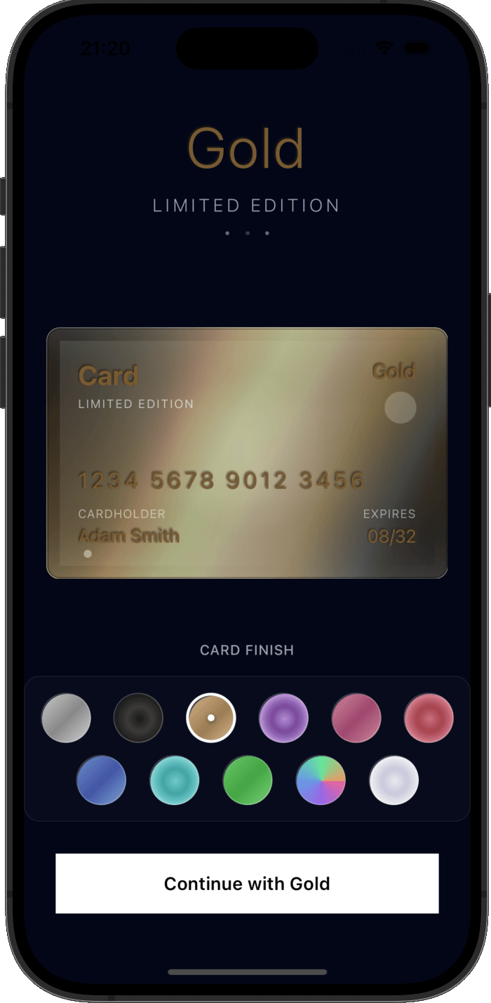 Gyroscope Metallic Cards app preview