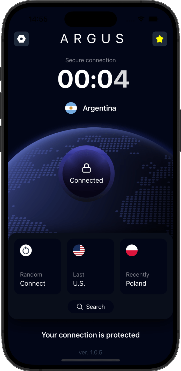 Animated VPN UI with Rive app preview